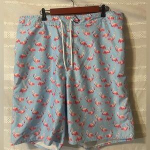 St John’s Bay Blue Pink Flamingo Lined Drawstring Swim Trunks Men
